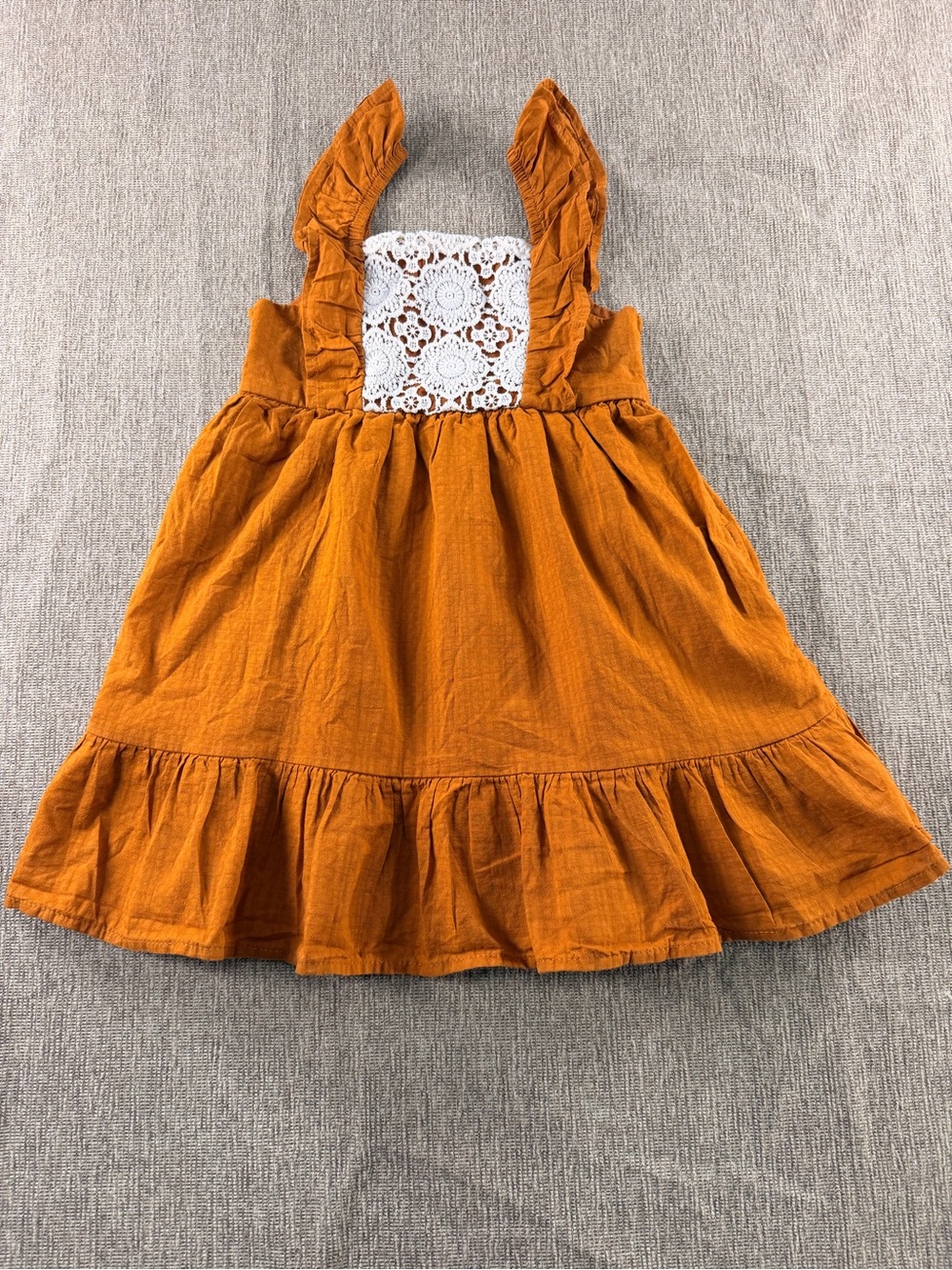 Wonder Nation Girls 4T Rust Orange Crochet Lace Pinafore Sundress Ruffle Straps